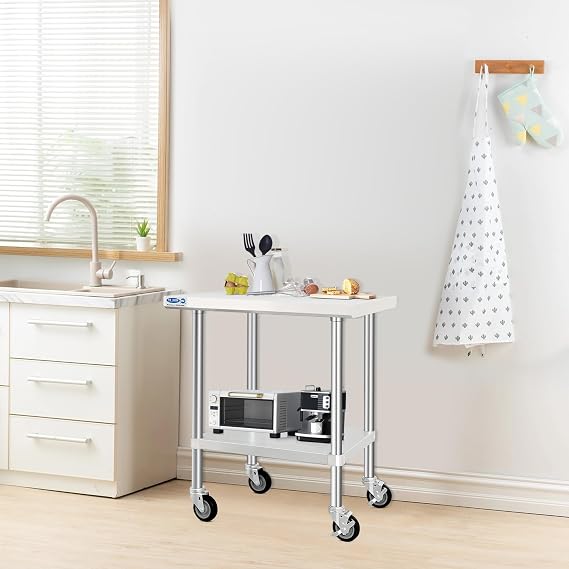 HARDURA Stainless Steel Table with Wheels 24 x 36 Inches