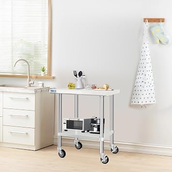 HARDURA Stainless Steel Table with Wheels 24 x 36 Inches