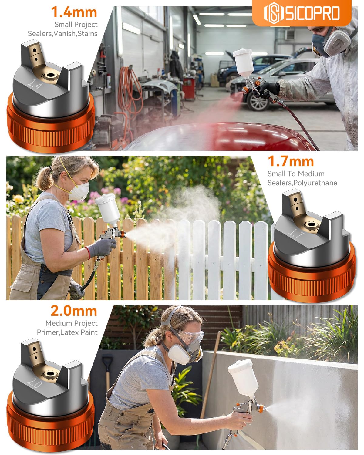HVLP - Pistola pulverizadora de pintura para automóviles, pintura de casa, pistolas de pintura automotriz, boquillas de alta precisión de 1.3/1.5/1.7 mm, barniz y capa superior (versión