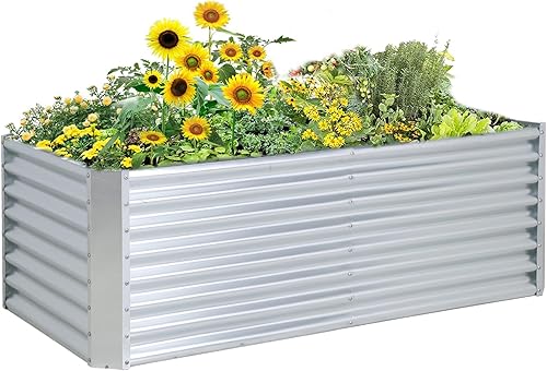 FORTUNO Caja de jardín elevada galvanizada de 8 x 4 x 2 pies, 96 x 47 x 22.4 pulgadas, maceta grande de metal para exteriores, maceta de acero para