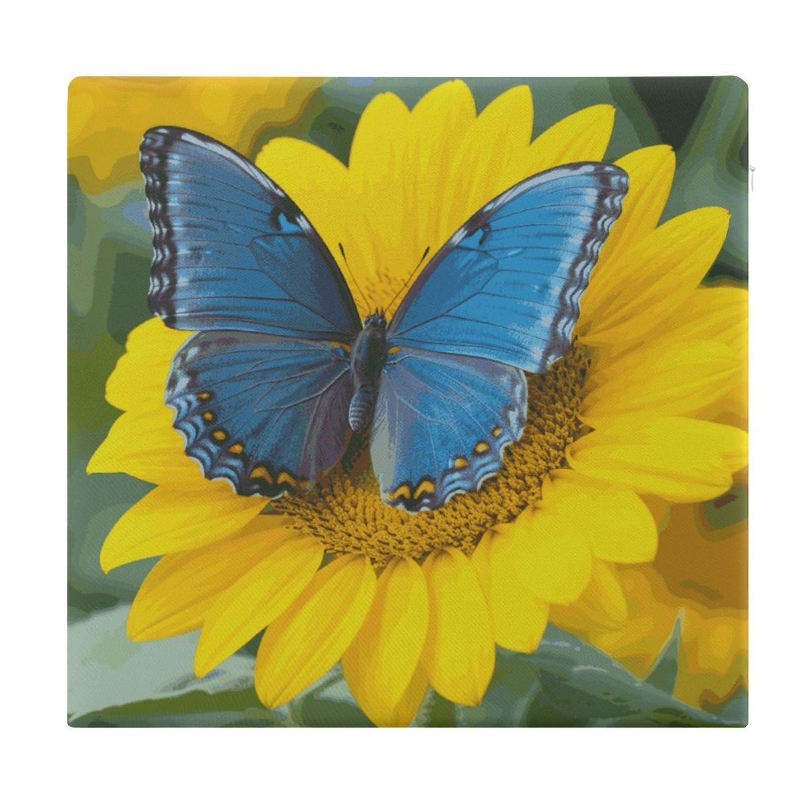 Adfgyerh Style Sunflower Blue Butterfly Cushions Memory Foam For Adults, Seat Cushion Chair Pads Soft, Square Pillows For Dining, Kitchen, Office, Patio Chairs