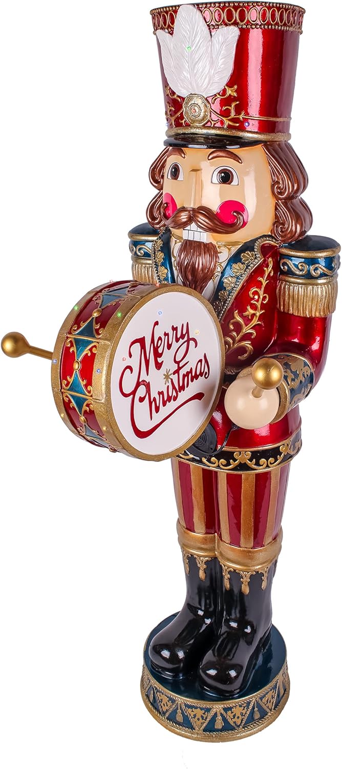 National Tree Company Pre-Lit Animated Nutcracker Christmas Decoration with Multicolor LED Lights and Music, Plays 8 Holiday Songs, Plug in, Red, 58 in