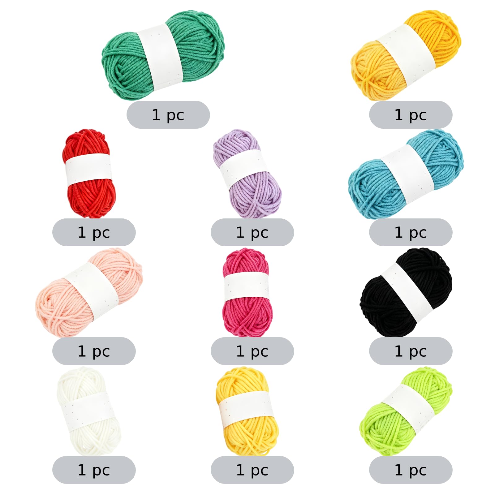 12 Stk. Polyestergarn zum Häkeln, sortierte Farben, 4-fädiges Garn für Crochet, weiche Mini Amigurumi Garnknäuel für kreative Projekte und Hobbyarbeiten, ideal für kleine DIY Ideen