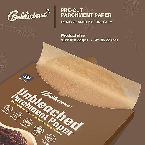 Miniatura 2 de 220 Pcs Unbleached Parchment Paper Baking Sheets, Baklicious Pre-cut Heavy Duty Parchment Baking Paper for Air Fryer, Oven, Bakeware, Steaming,