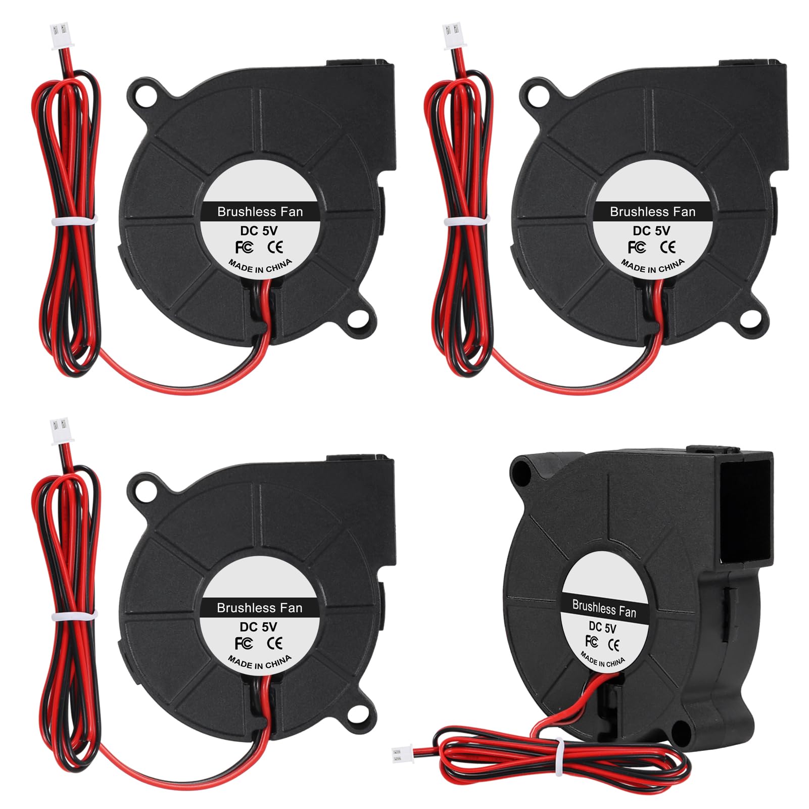 4pcs 50mm 5015 Blower Fan 5V Fans Blower Turbine Turbo Dual Ball Bearing, 1000mm/39in Cable Brushless Cooling 50mmx15mm 2PIN for 3D Printer Hotend Extruder (5V)