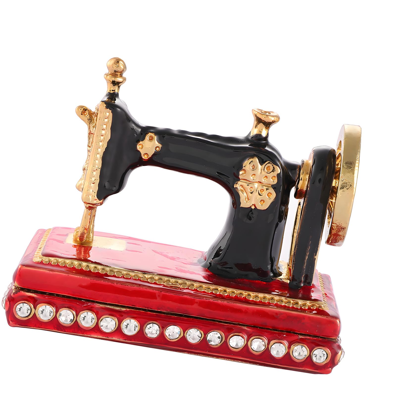Decorative Jewelry Storage Box Painted Metal Sewing Machine Design for Studs Bedside Display and Decor Piece Accent Sewing Machine Trinket Case Painted Metal Jewelry Holder Vanity Dresser Organizer