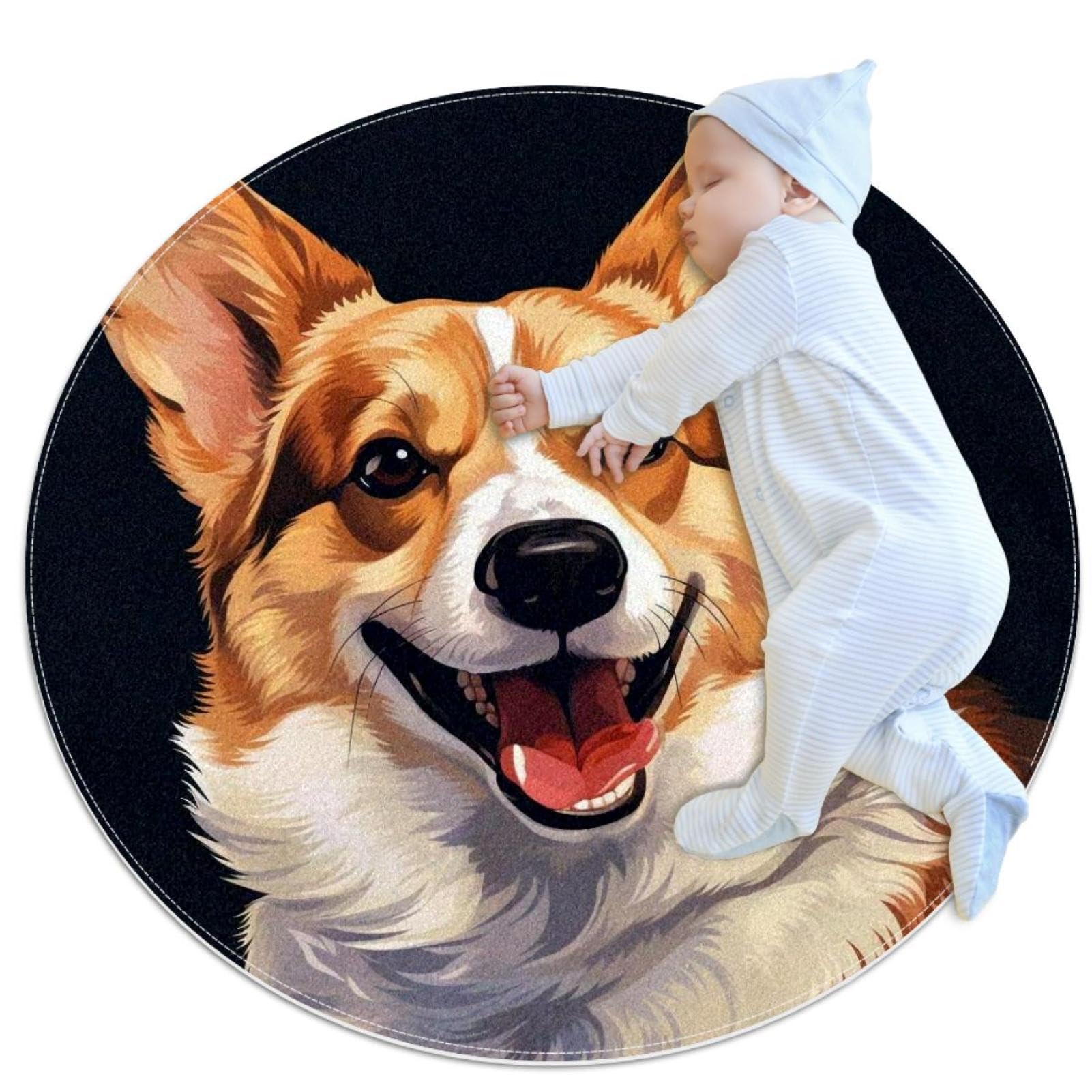Tapis de bain Corgi rond 1m | Tapis de chambre antidérapant