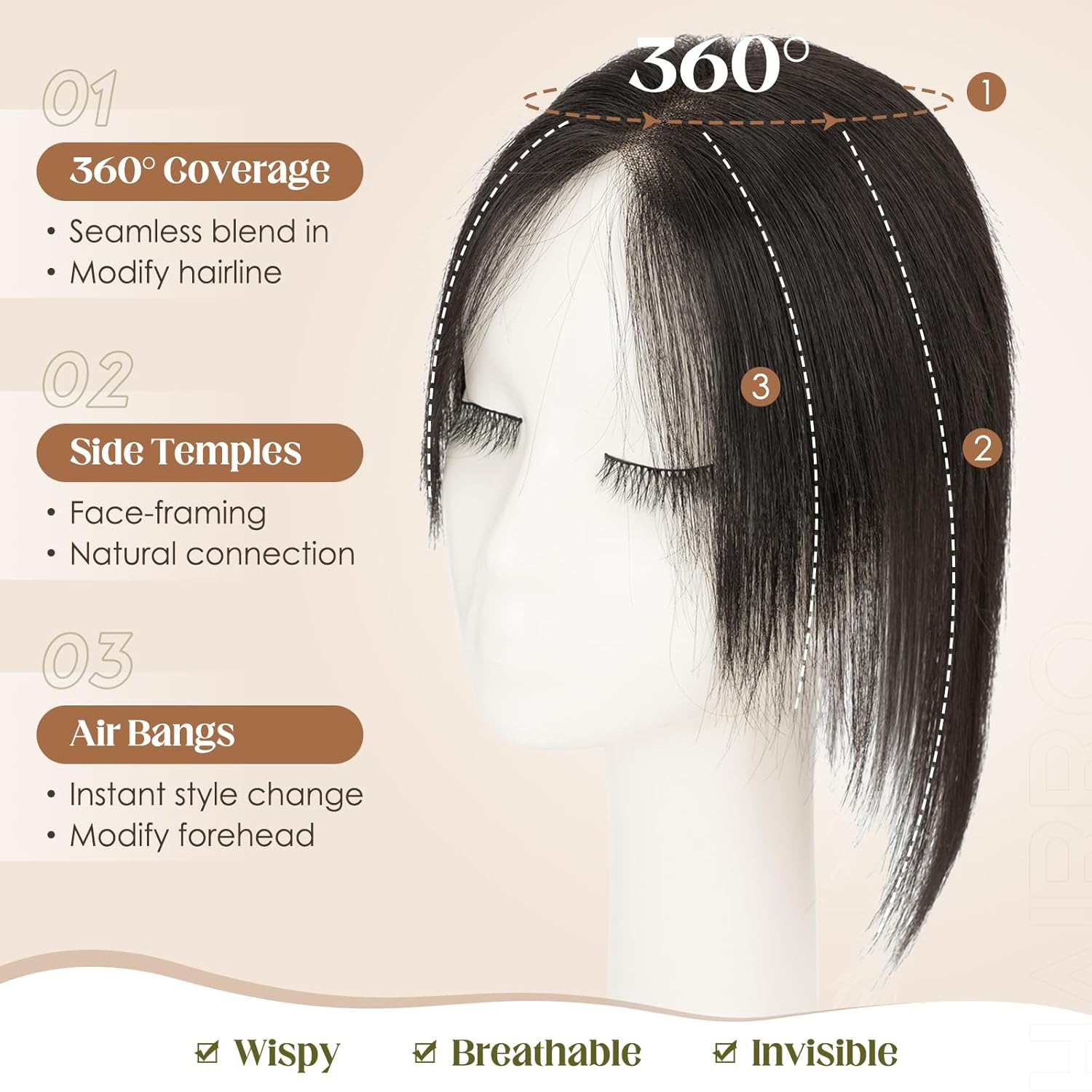 Hairro Real Hair Toppers For Women Short Small Wiglet Hairpieces Natural Invisible No Bang Middle Part Side Bangs Hair Clip 12 Inches 19g #1B Natural Black