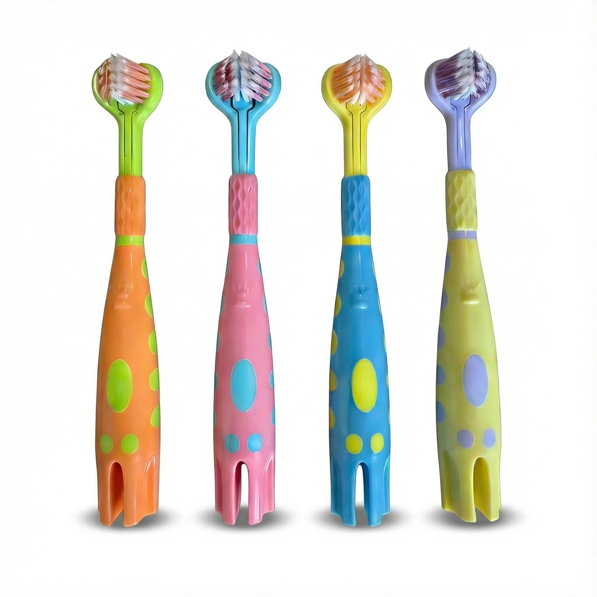 Toddler Toothbrush 4 Pack, Ultra Soft Bristles Kids Toothbrush for Ages 3-12 Years, 3-Sided Design with Tongue Scraper, Non-Slip Handle,Colorful Oral Care Set for Boys & Girls. (4)-image-45