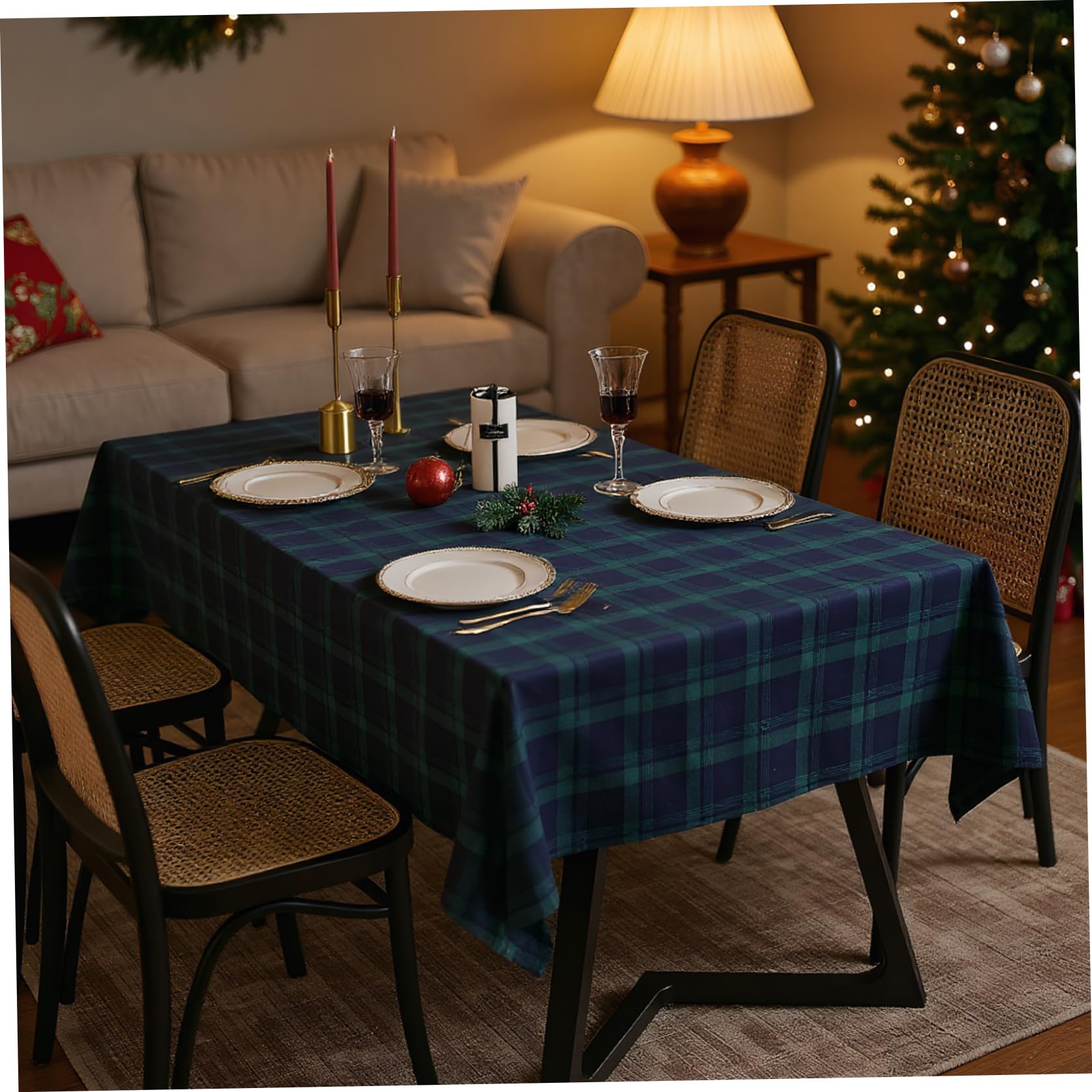 Nappe tartan de vacances facile d'entretien pour grands repas sans stress