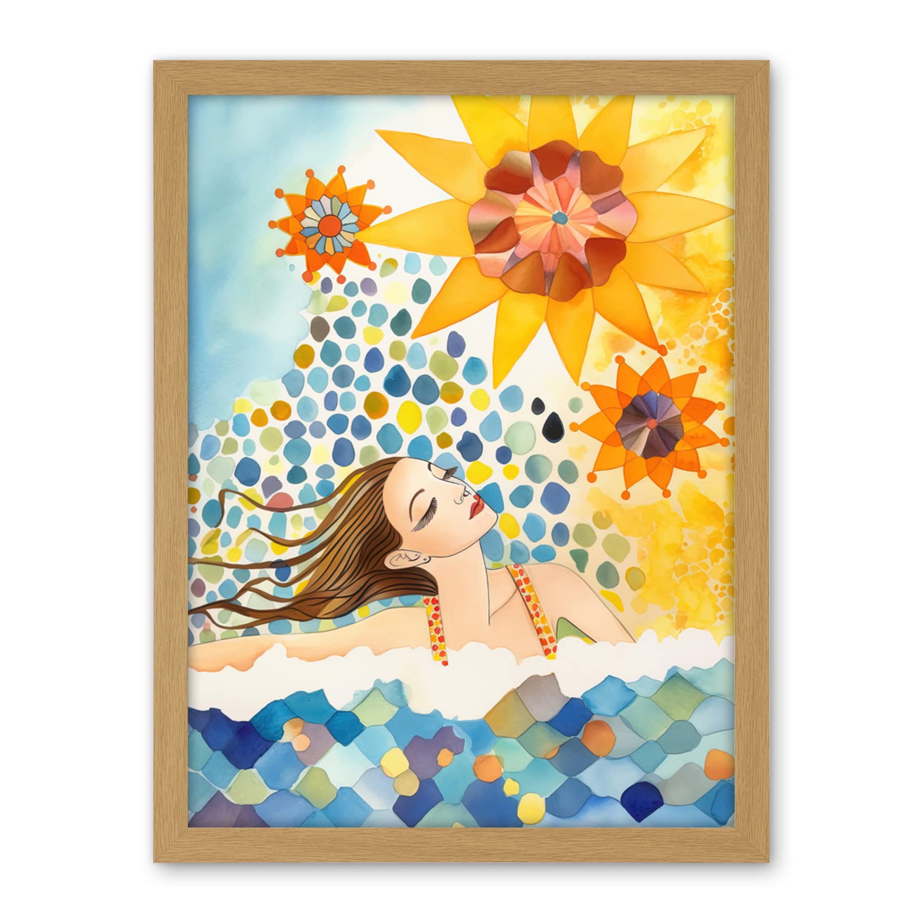 Artery8 Abstract Sea Swimming Folk Art Bathroom Artwork Framed Wall Art Print 18X24 Inch