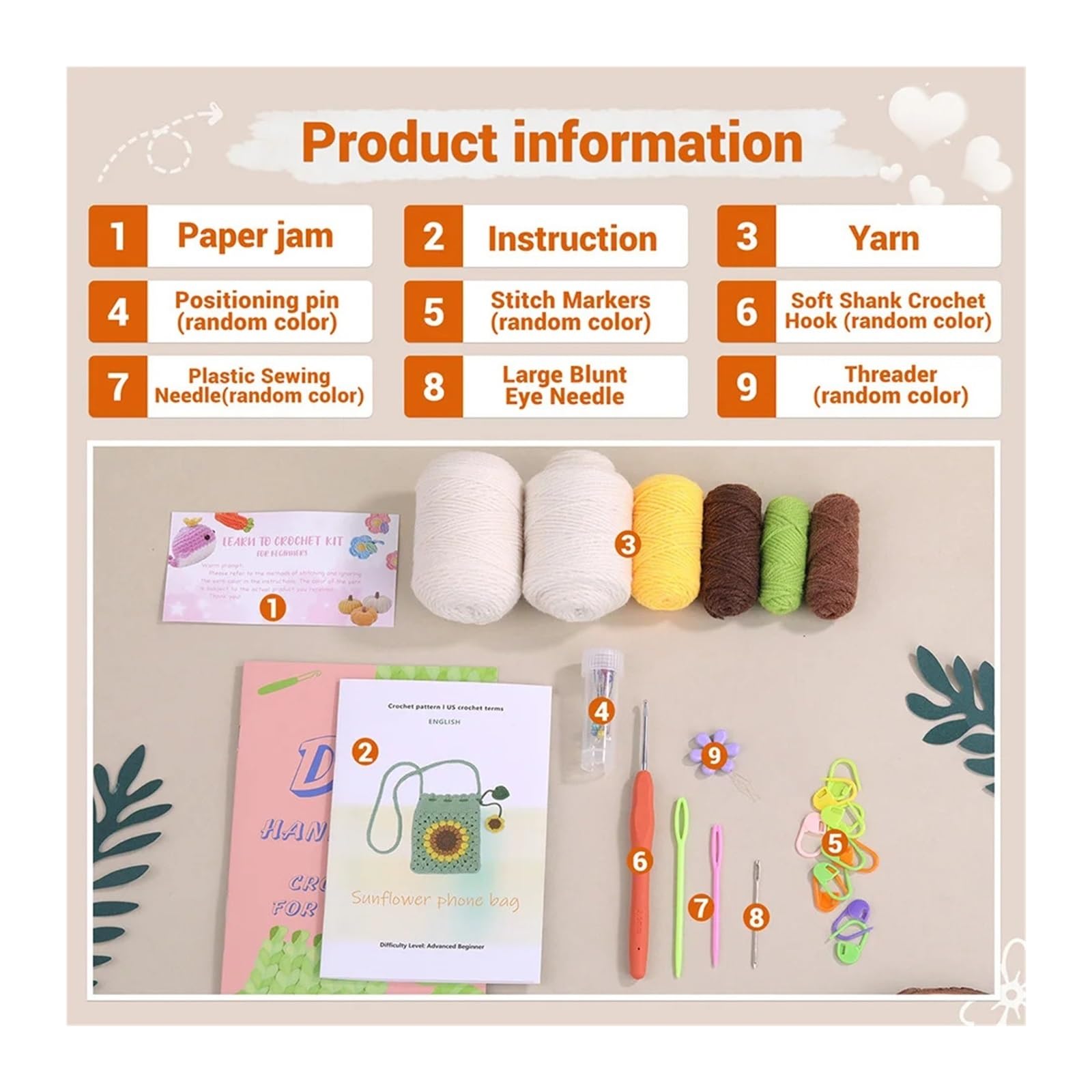 LCKKJHG HäKelset Unfertiges Häkelnadel-Materialpaket-Kit Tutorials Häkel-Starter-Set for DIY-Anfänger(Type 6)