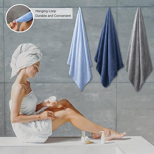 Miniatura 9 de Ferdilan Juego de toallas de baño de gran tamaño de 8 piezas, color azul, 2 toallas de baño extragrandes, 2 toallas de mano y 4 paños de 600 GSM,