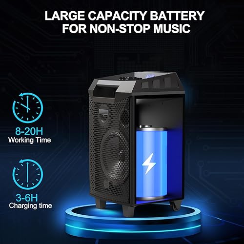 Miniatura 7 de VeGue Máquina de karaoke, sistema PA de altavoz Bluetooth para adultos y niños con 2 micrófonos inalámbricos, subwoofer de 8 pulgadas, máquina de