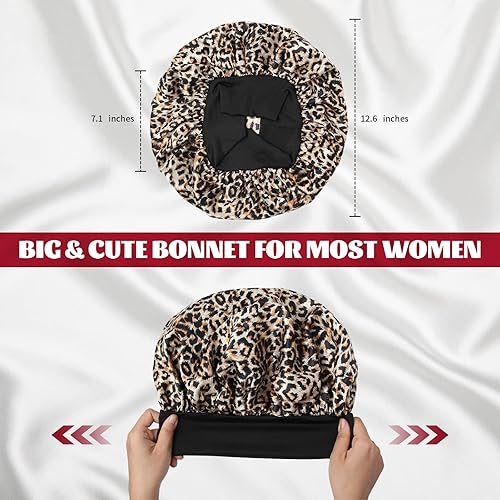 Miniatura 8 de 4 gorros de seda para dormir, gorros de satén para el cabello, banda elástica suave, gorro de seda para cabello rizado (negro, vino, morado, dorado)