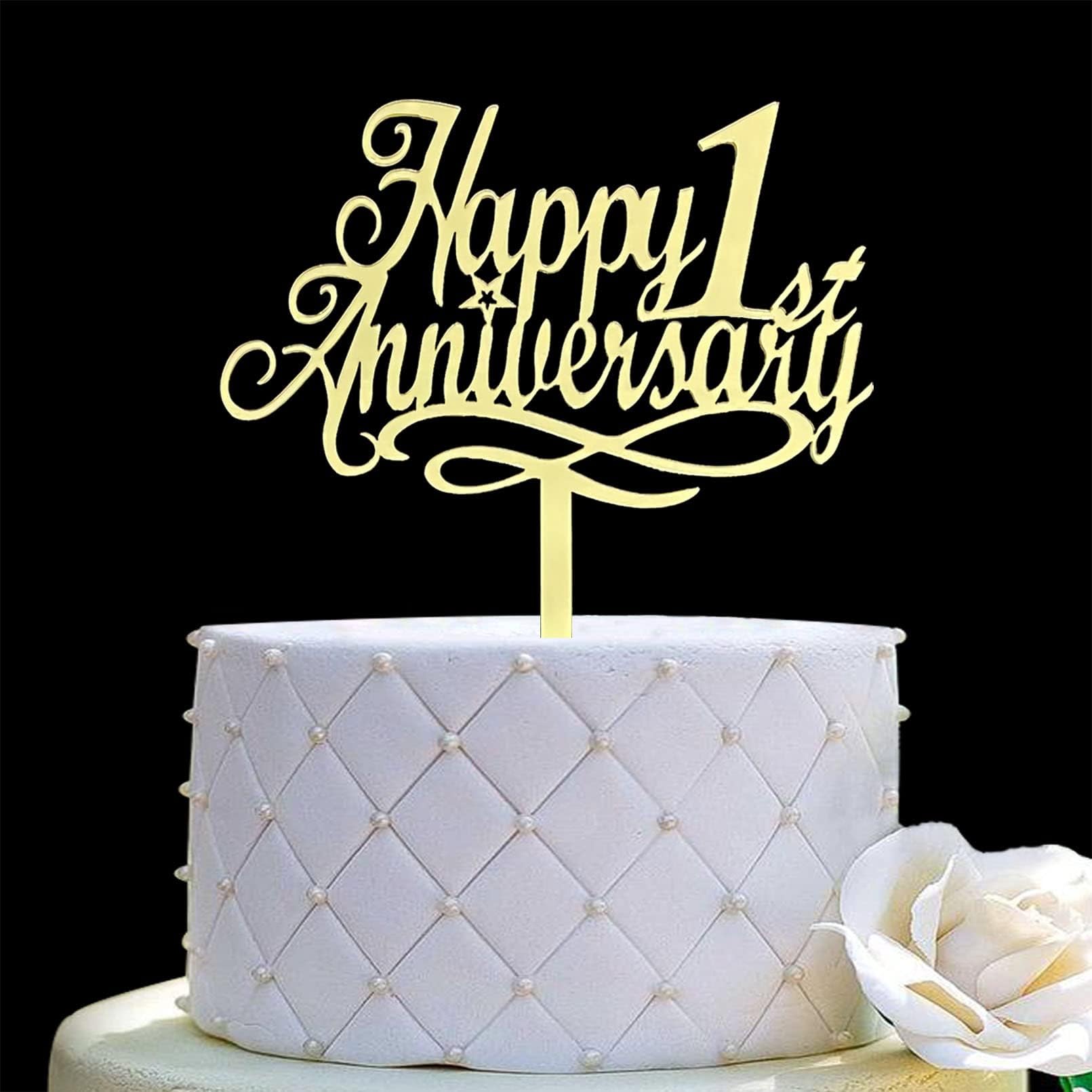 JIEEIN Happy 1st Anniversary Cake Topper-1st Wedding Anniversary,Company 1st Anniversary,1st/First Birthday Party Decoration-Mirror Gold Acrylic