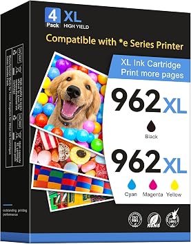 962XL Ink Cartridges Combo Pack Replacement for HP 962XL Ink Cartridges Work for HP Officejet Pro 9015e 9018e 9025e 9012e 9015 9010 9012 9018 9020 9025 Printers 4 Pack Black, Cyan, Magenta, Yellow