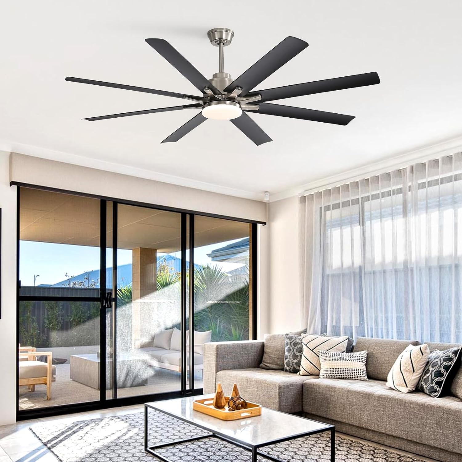 Sofucor 66 Inch Ceiling Fans with Lights, Smart Indoor Outdoor Ceiling Fan with Remote, Work with Alexa/Google, Low Profile Ceiling Fan with Light, Black Large Ceiling Fans Light for Patio, Farmhouse