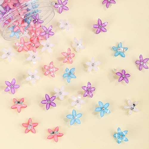 Paquete de 40 mini pinzas para el pelo de flores, 4 colores, mini pinzas de pelo con diamantes de imitación para niñas y mujeres, clips pequeños de