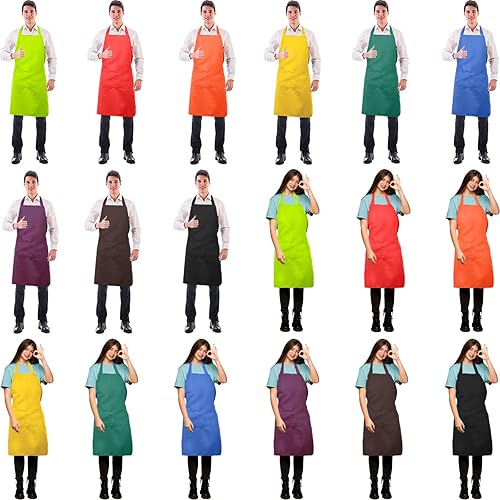 Miniatura 7 de Syhood Paquete de 18 delantales con bolsillo unisex comercial, delantal de cocina, a granel, chef, parrilla, delantal de cocinero para mujeres,
