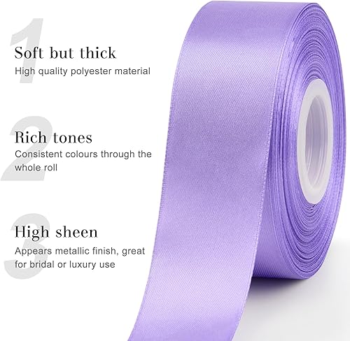 Miniatura 4 de CLUEWR Cinta de satén color morado claro de 1-12 pulgadas, 50 yardas, rollo de cinta de tela sólida para ramos de flores, envoltura de regalos,