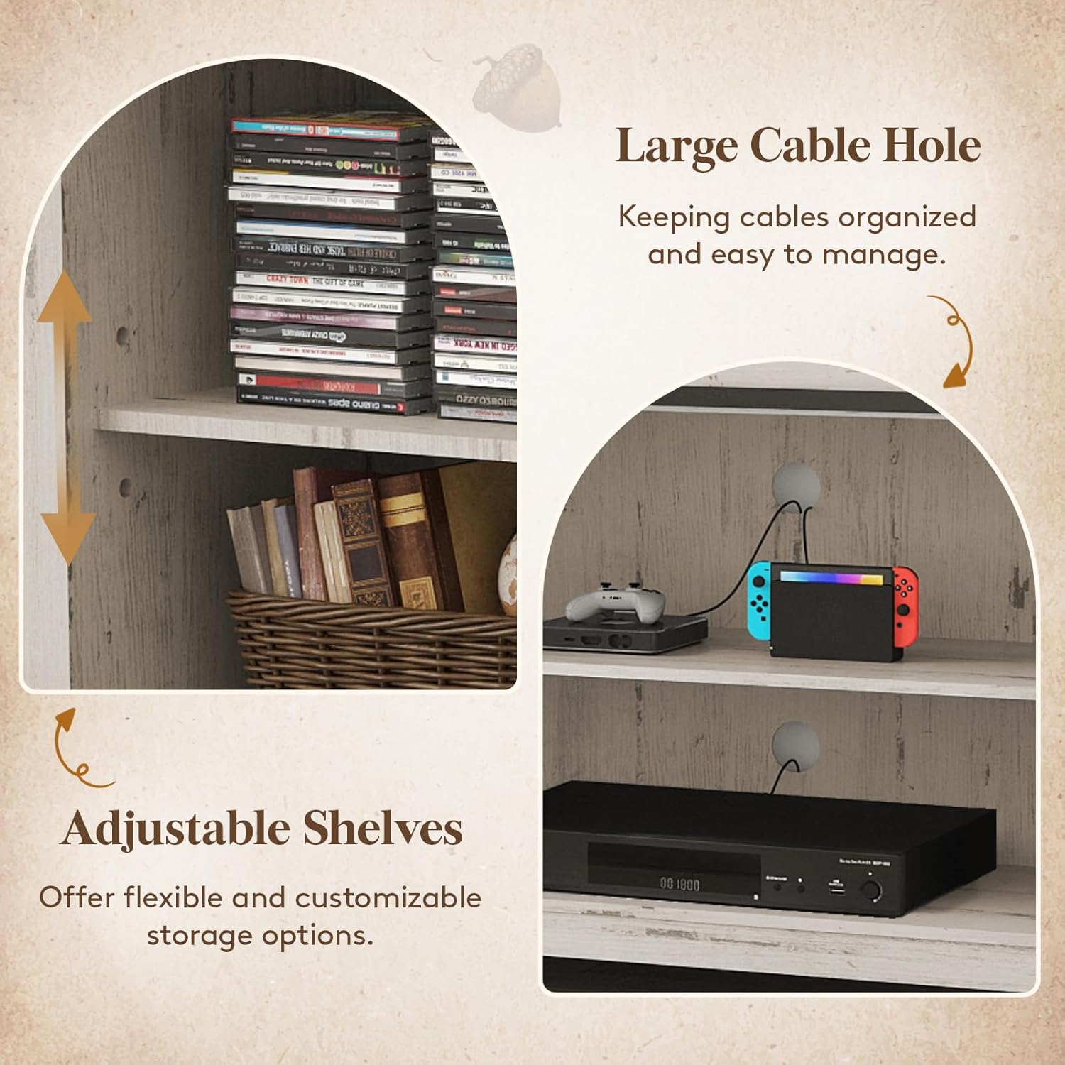 Lifewit Farmhouse TV Stand for up to 75" TV, Entertainment Center with Adjustable Shelves, Sliding Barn Door and Open Storage Spaces,TV Console for Living Room，Bedroom, Hold 300lbs,Rustic White