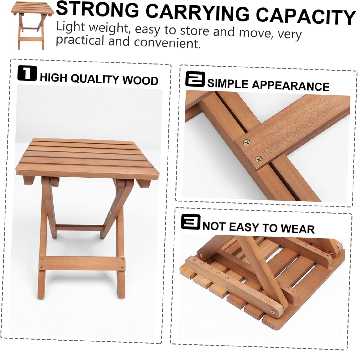 Portable Wooden Folding Chair for Home Use Non-Slip Solid Wood Stool Lightweight Foldable Design for Indoor and Outdoor Events Long Strip Shape