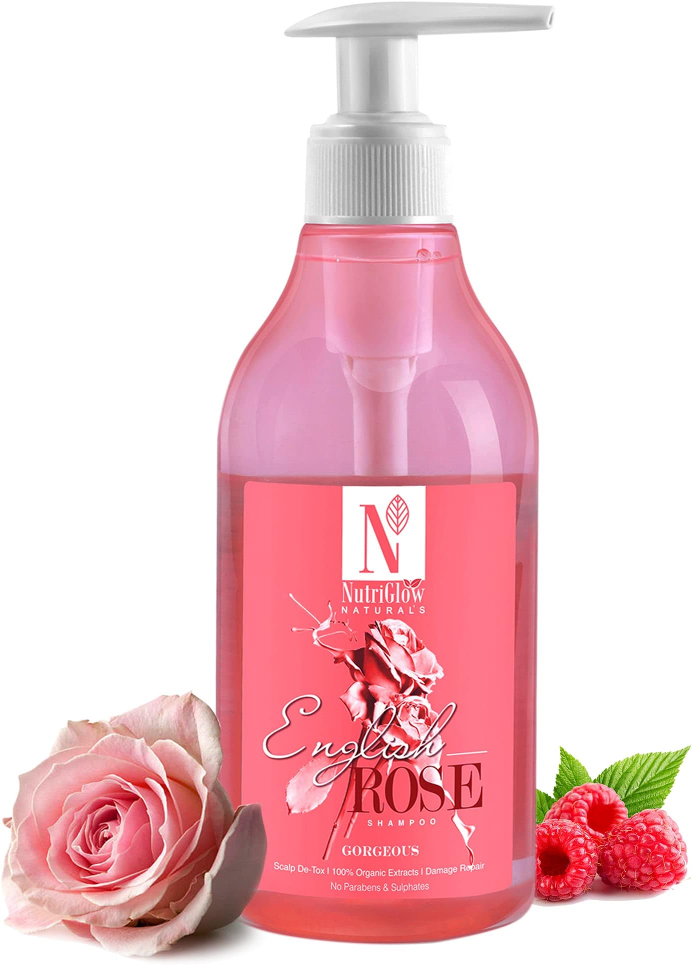 NATURAL'S English Rose Shampoo Gentle Cleanser For Dry Damaged Hair & Sensitive Scalp, Stimulates Hair Growth, Intensive Hydration, Shiny Voluminous Hair, Paraben Free, 300ml