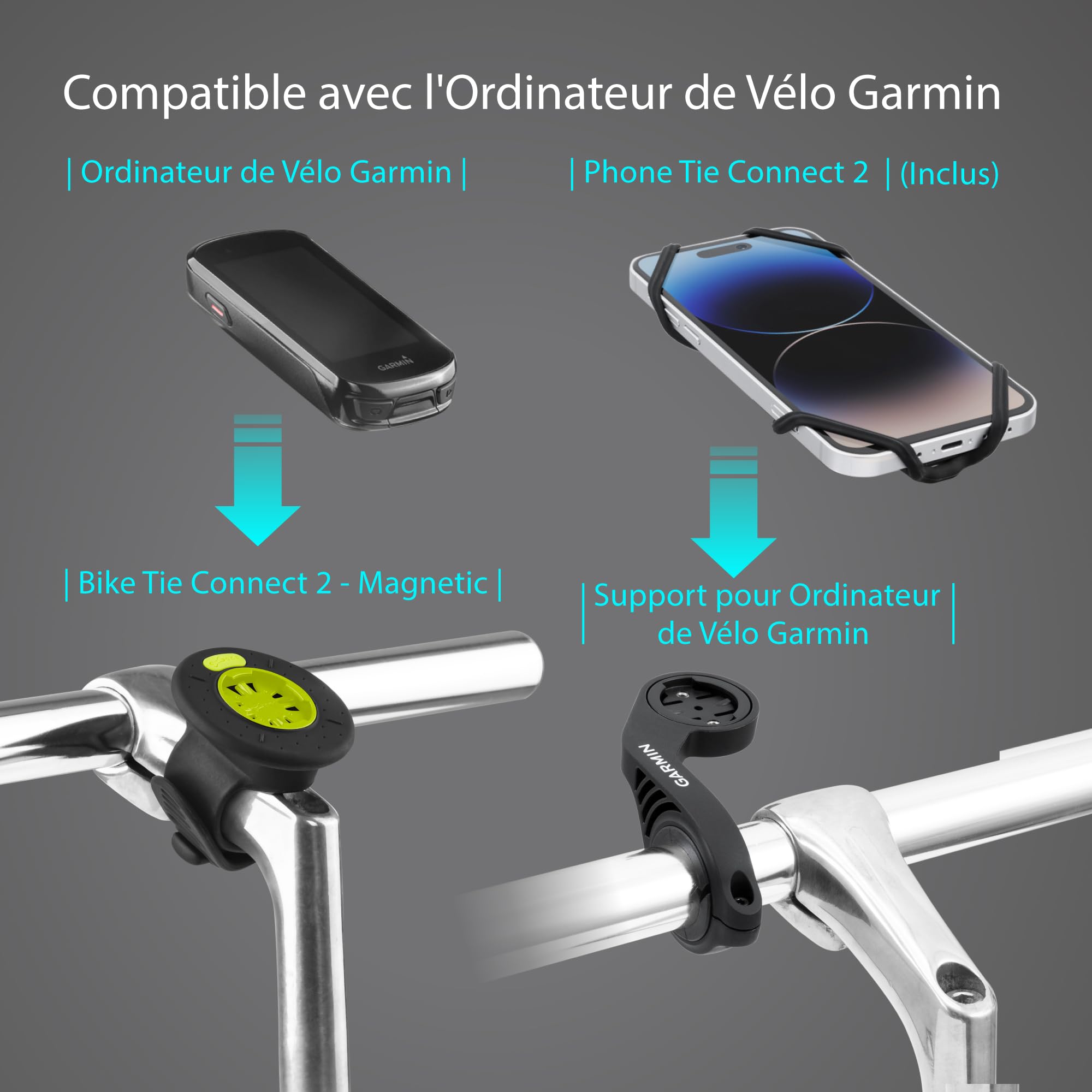 Bone Bike Tie Connect Kit 2 Magnetic – Support Smartphone Universel pour vélo, Fixation magnétique, Rotation 360° et libération Rapide, Compatible téléphones 4,7–7,2"