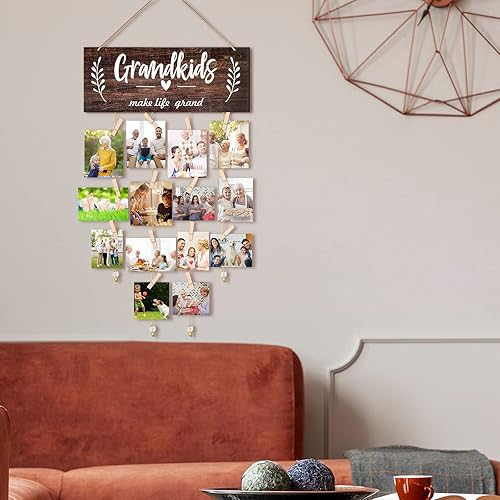 Miniatura 9 de Marco de fotos para regalos de abuela, marco de fotos para nietos con clips de madera y cuerdas redondas de cuentas para decoración del hogar, 15 x