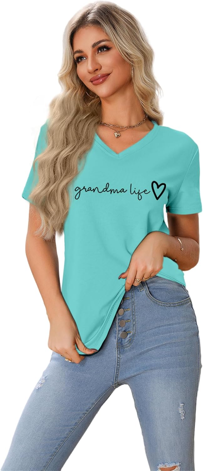 Funny Grandma V Neck Shirt Grandma Life T-Shirt Women Short Sleeve Casual Graphic Tees for Nana Grandma - Image 3