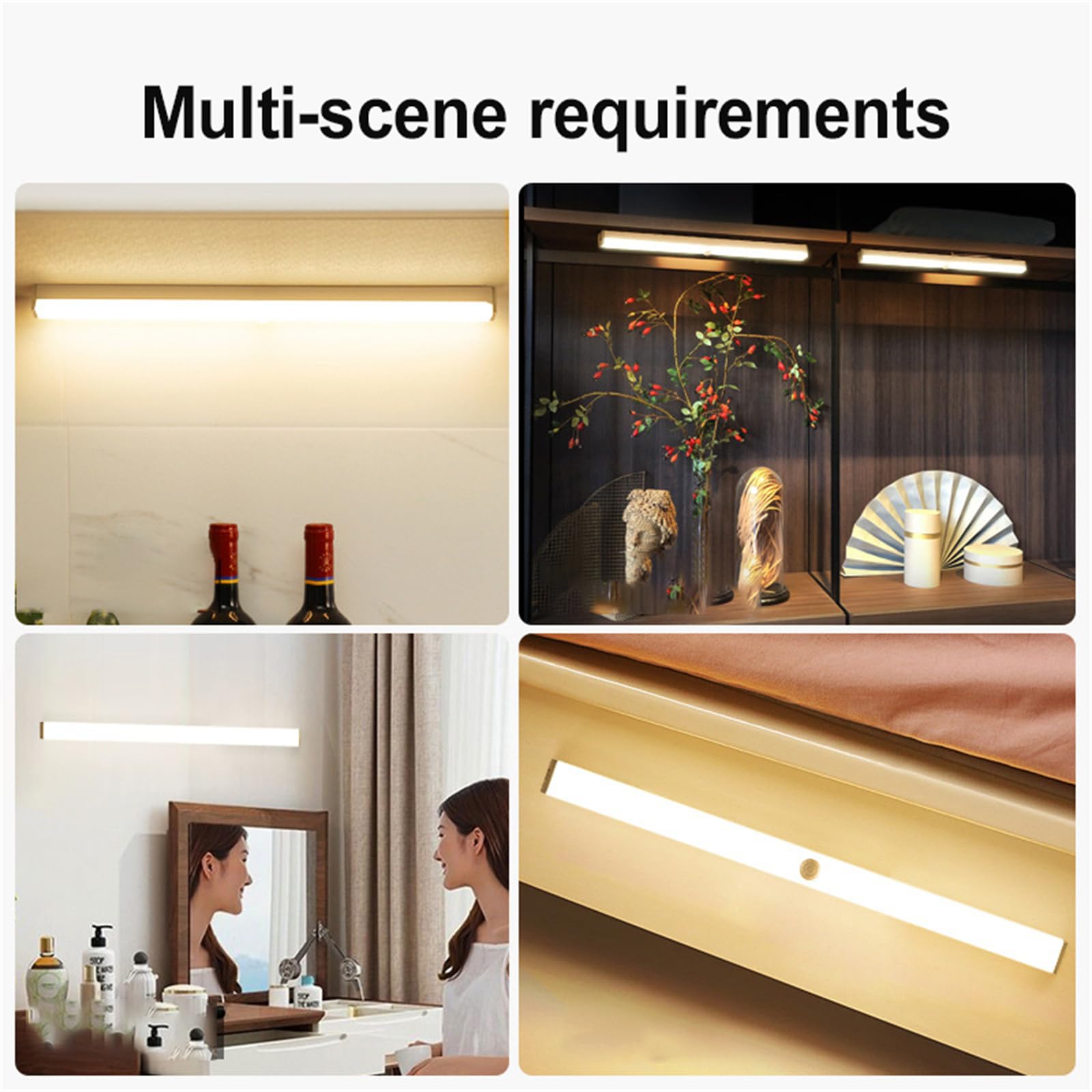 Aplique de Pared para Interiores con Sensor de Movimiento, Luces Recargables para Debajo de gabinetes de Cocina, Tira Larga, para armarios, armarios, cocinas, escaleras, pasillos (luz Blanca, 50 cm)