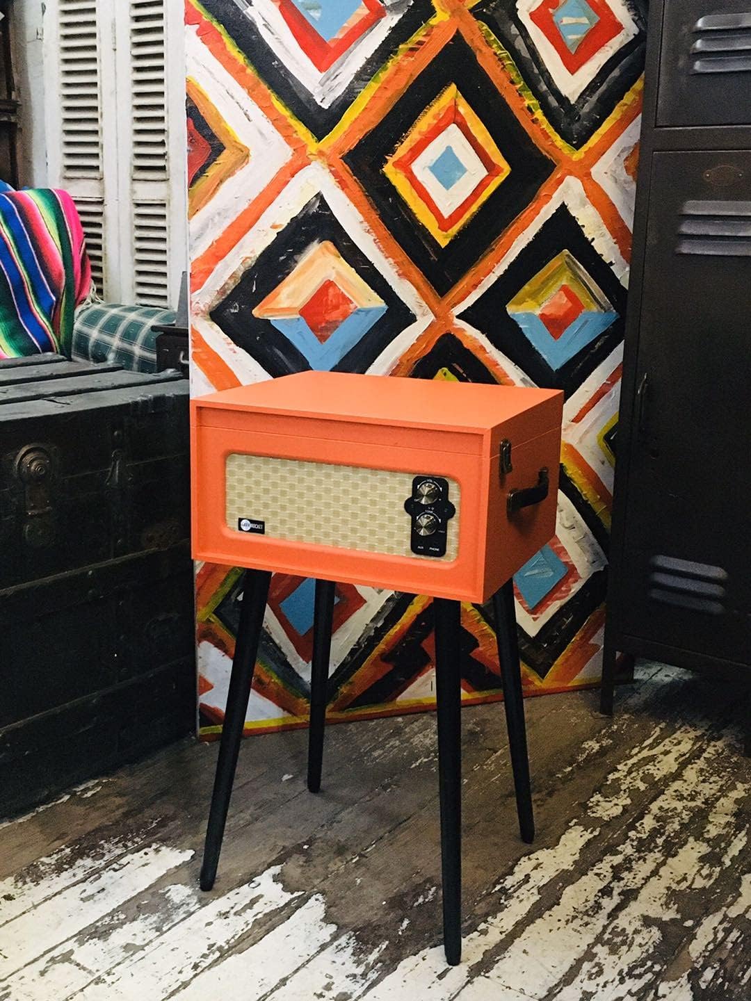 Arkrocket Discovery 3速度Bluetoothレコードプレーヤー レトロターンテーブル 内蔵スピーカーと取り外し可能な脚 (オレンジ)