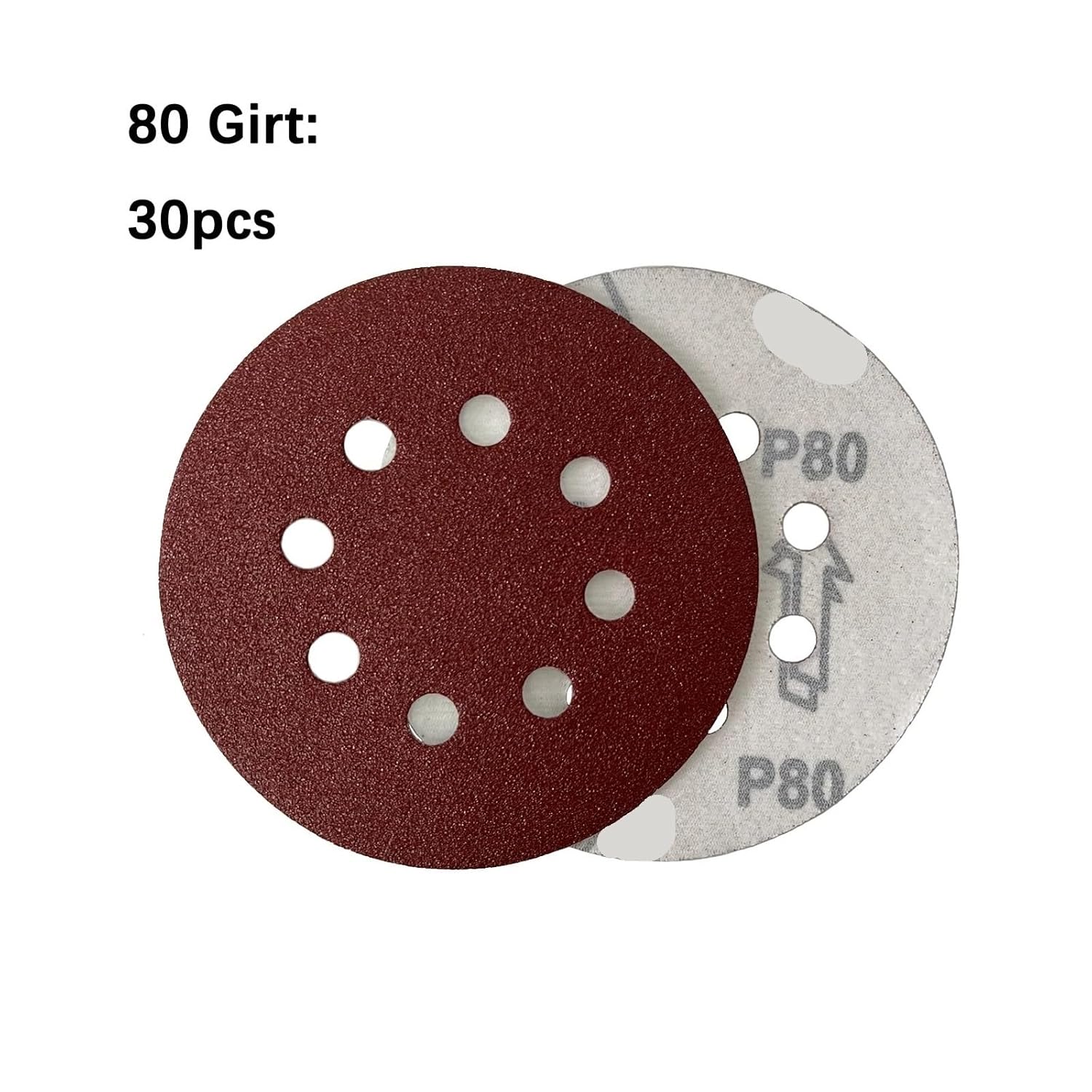 30 PCS 12.7cm/5in Sanding Discs 60 80 220 320 Grit, Round Hook and Loop Sandpaper for Polishing Tools(80 Girt)
