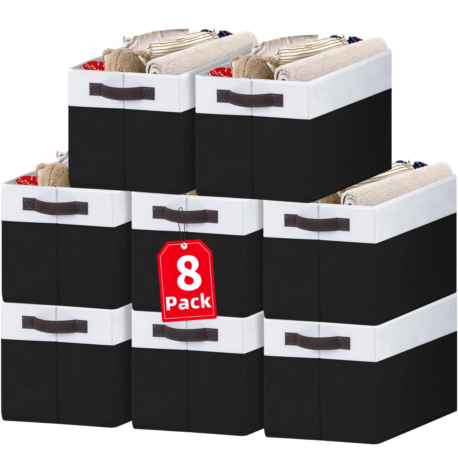 Criusia 8 Pack Large Storage Baskets for Room Organization, Multi-Purpose Bins for Closet, Shelves, Kitchen, Office, Decorative Fabric Foldable Storage Boxes with Handles (14L*10W*9.5H)