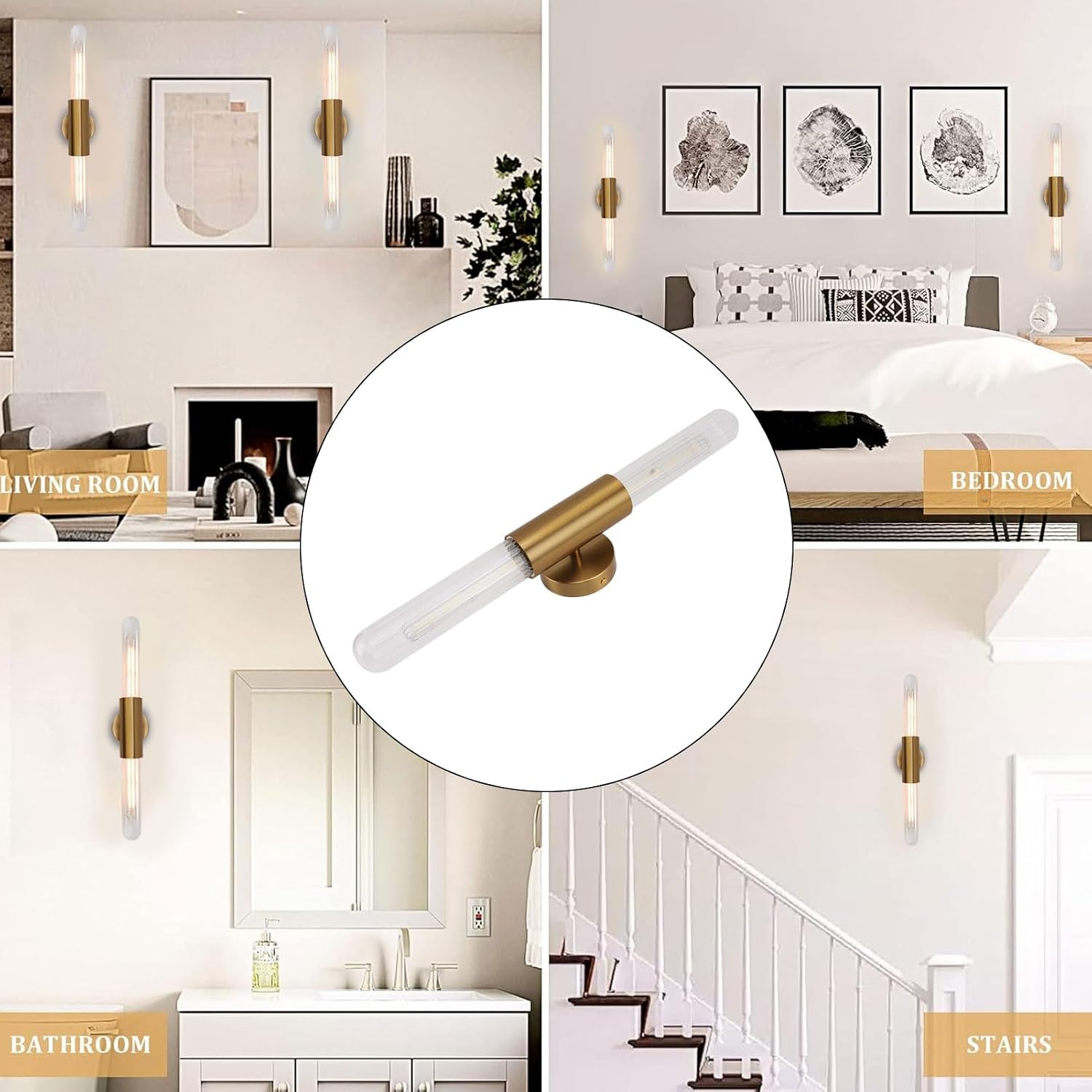 Retro Gold Wall Sconce Light Fixture with 2 Glass Lampshade LED Bathroom Vanity Light Wall Mount Lamp for Bathroom Bedroom Creates Cozy Ambiance Sturdy Construction Easy Installati