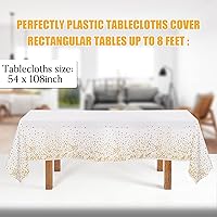 Vista 2 de Manteles para mesas rectangulares, paquete de 3 manteles de plástico de 54 x 108 pulgadas, desechables, manteles con lunares dorados para decoración