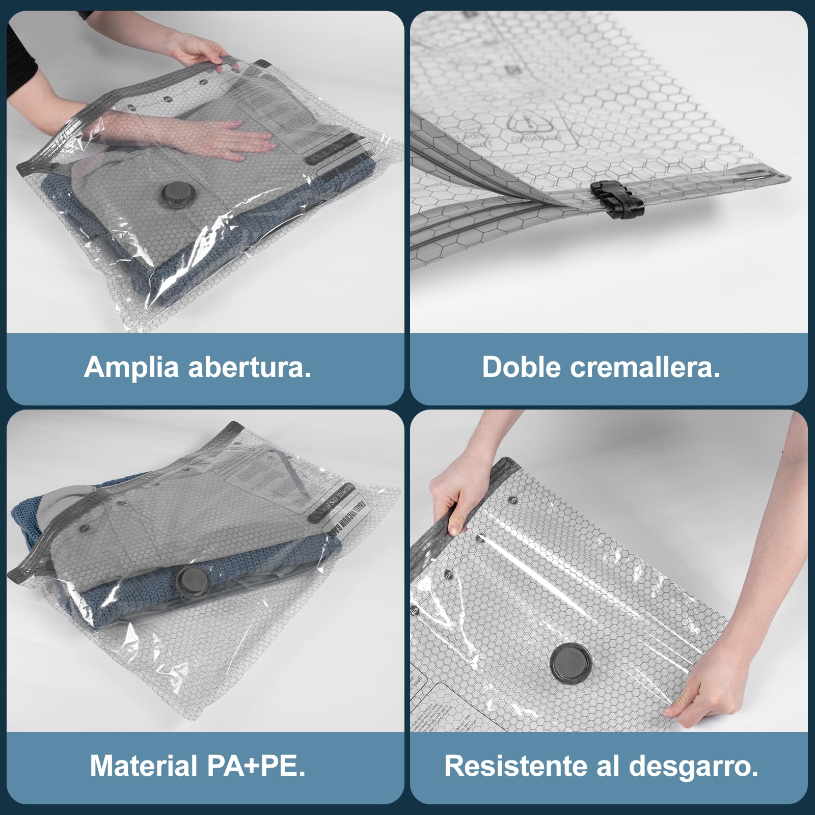 Bolsas Almacenaje Ropa al Vacío 6 Piezas con Bomba Eléctrica Inalámbrica 2*S(40x50cm)+2*M(40x60cm)+2*L(50x60cm), Carehabi Bolsas para Guardar Ropa para Viajes, Carga USB-C para Maletas y Armario