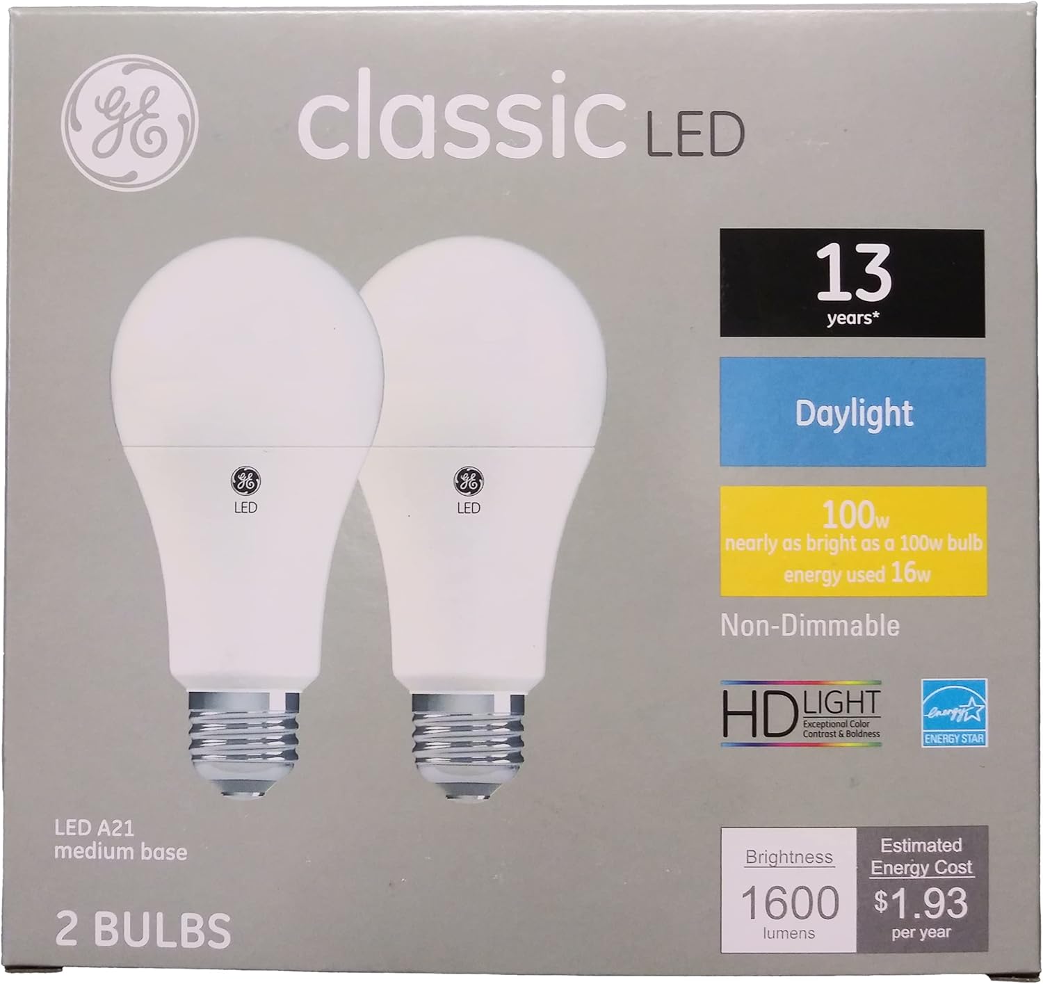 GE Classic General Electric LED A21 Daylight Bulbs Energy Efficient HD