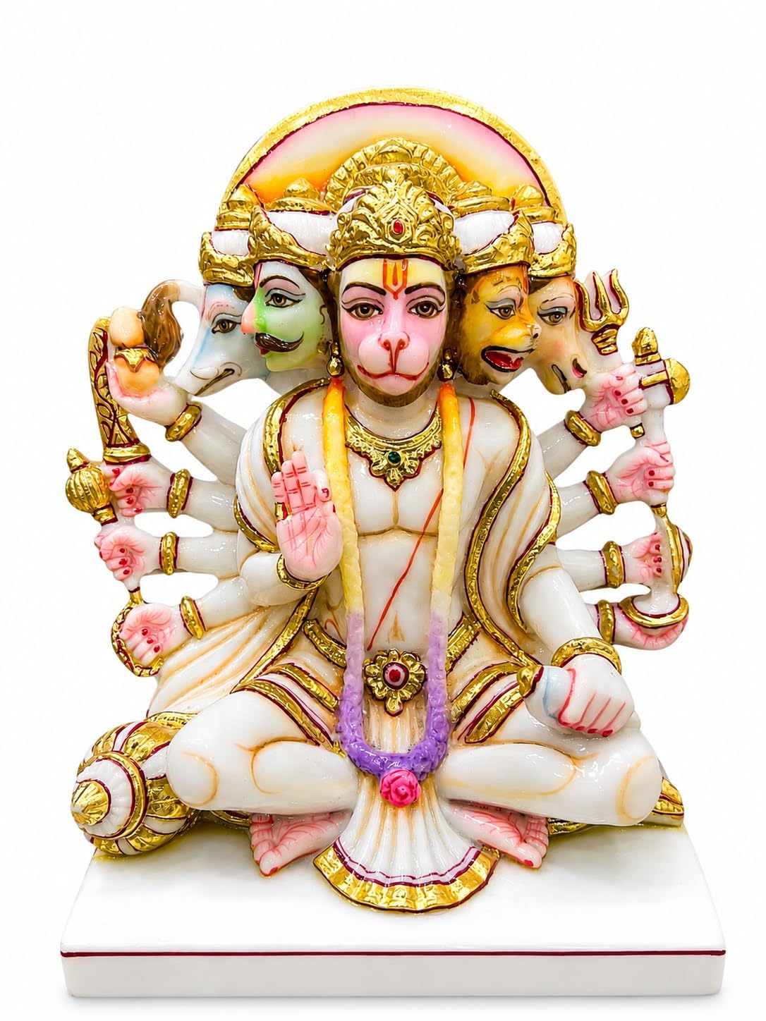 Divine Gifts Marble Dust Panchmukhi Hanuman Idol- 8 Inch, 1 Piece (White Gold)