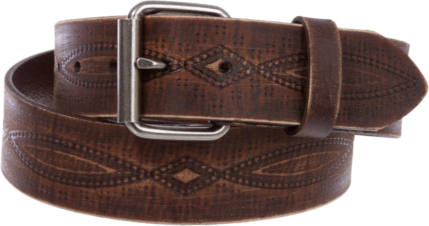1 3/4" snap on Embossed Vintage Cowhide Thick Leather Casual Jean Belt