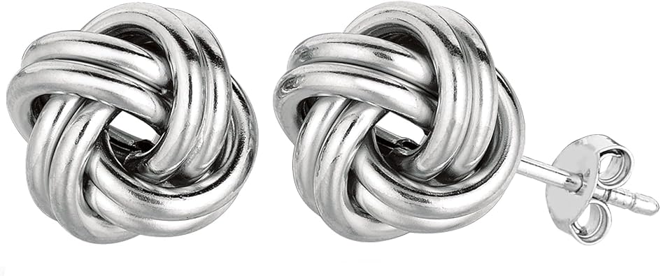 Sterling Silver Rhodium Finish 13mm Shiny Love Knot Stud Earrings