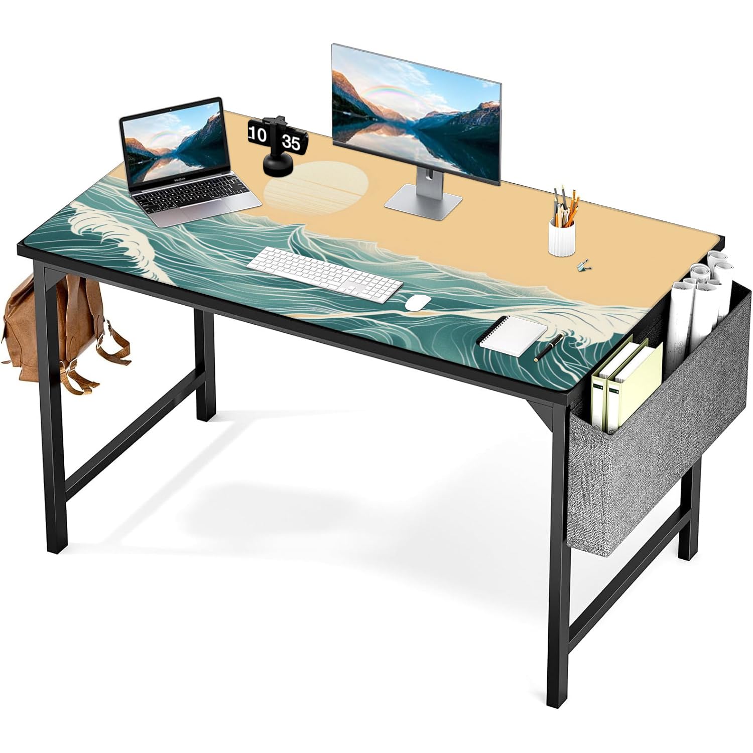 AQQA Japanese Sea Waves Large Gaming Mouse Pad for Desk, Oversized 3XL Waterproof Desk Pad with Stitched Edges, Non-Slip Rubber Base Table Mat Mice Pad Keyboard Pad Computer Mat, 48 x 24 Inch