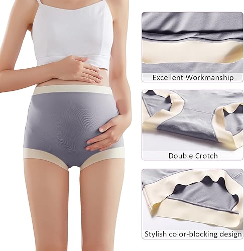 Miniatura 5 de AIEOE Bragas de maternidad sobre el vientre, ropa interior modal de cintura alta para embarazo, paquete de 3 (L-2XL)