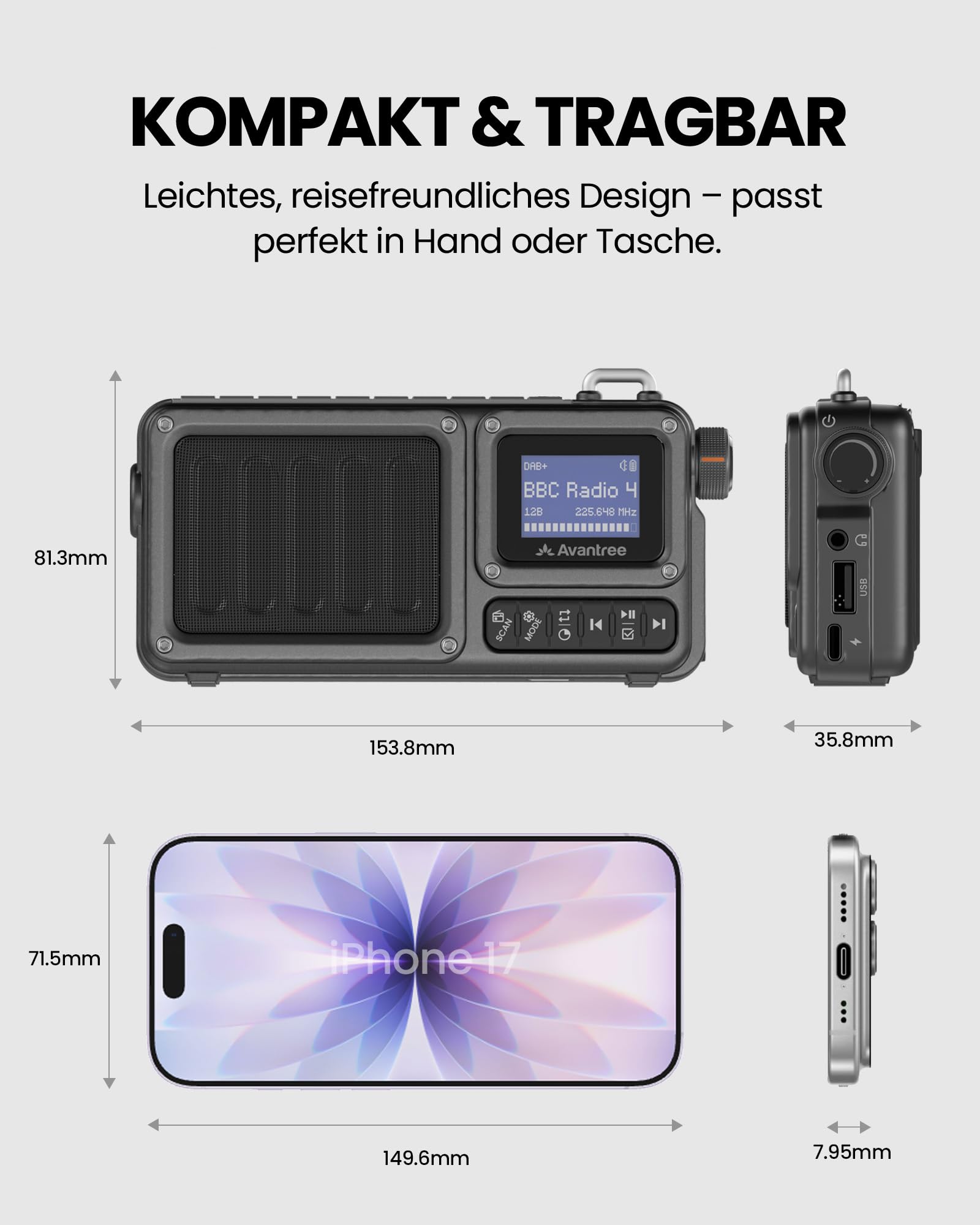 Avantree SP851 - Tragbares DAB+/FM-Radio mit Bluetooth-Lautsprecher