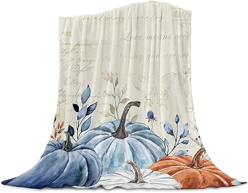 Manta de calabaza de otoño, manta de franela de Acción de Gracias, acogedora manta suave y cálida, manta de decoración de otoño vintage para sofá,