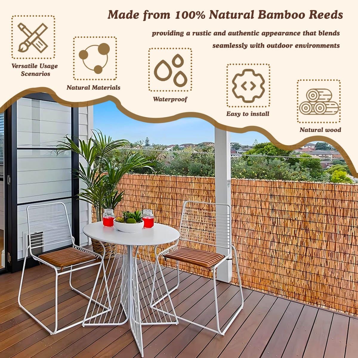 Questo Rotolo di Recinzione per la Privacy in bambù - Pannello da Giardino Naturale, divisorio per Balcone Resistente alle intemperie, Altezza Regolabile da 60 cm a 180 cm, Ideale per cortil