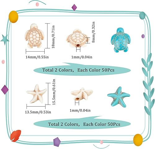 Miniatura 2 de SUNNYCLUE 1 caja de 200 cuentas de tortuga con cuentas de estrella de mar a granel azul blanco sintético turquesa mar océano animal cuentas tortuga