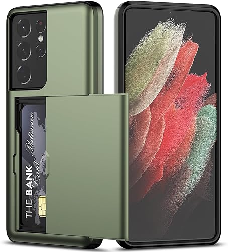 Miniatura 1 de Nvollnoe Funda protectora para Samsung S21 Ultra con tarjetero de doble capa resistente para Galaxy S21 Ultra, ranura para tarjeta oculta, funda