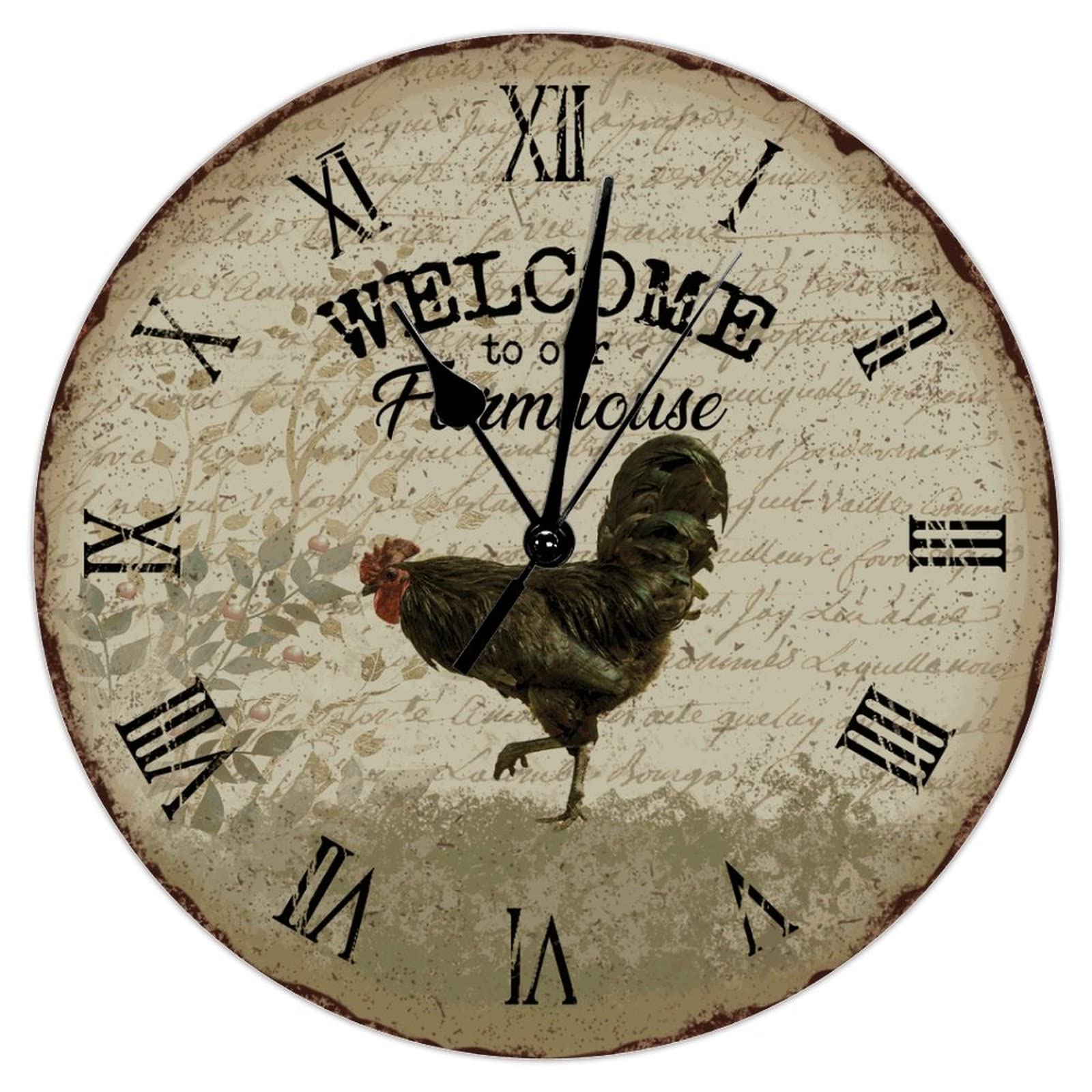 Horloge murale coq de ferme pour cuisine rustique et chambre à coucher